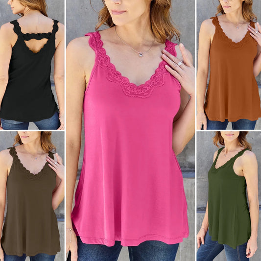 Lace Detail V-Neck Cutout Cami