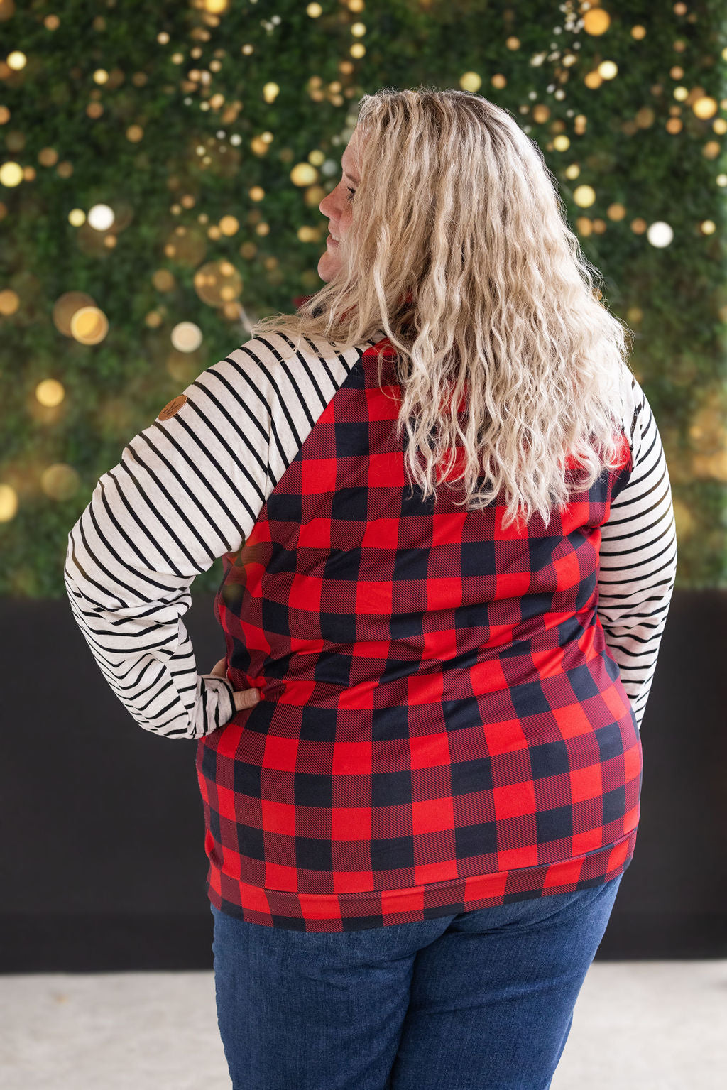 Zoey ZipCowl - Buffalo Plaid and Oatmeal Stripes