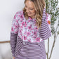 Hailey Pullover Hoodie - Pink Floral and Stripes