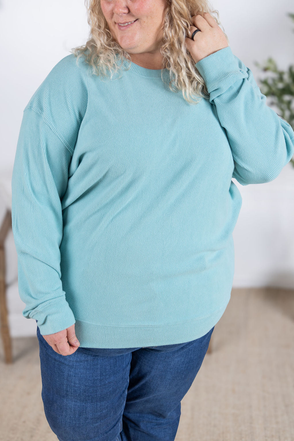 Corrine Ribbed Pullover Top - Dusty Blue