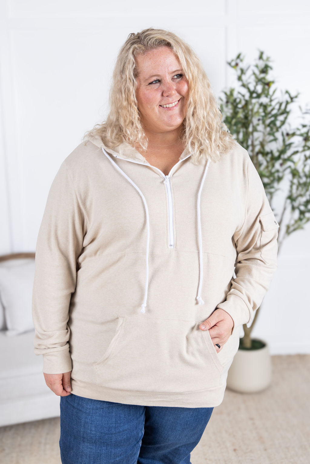 Pixie Pocket Halfzip Hoodie - Oatmeal