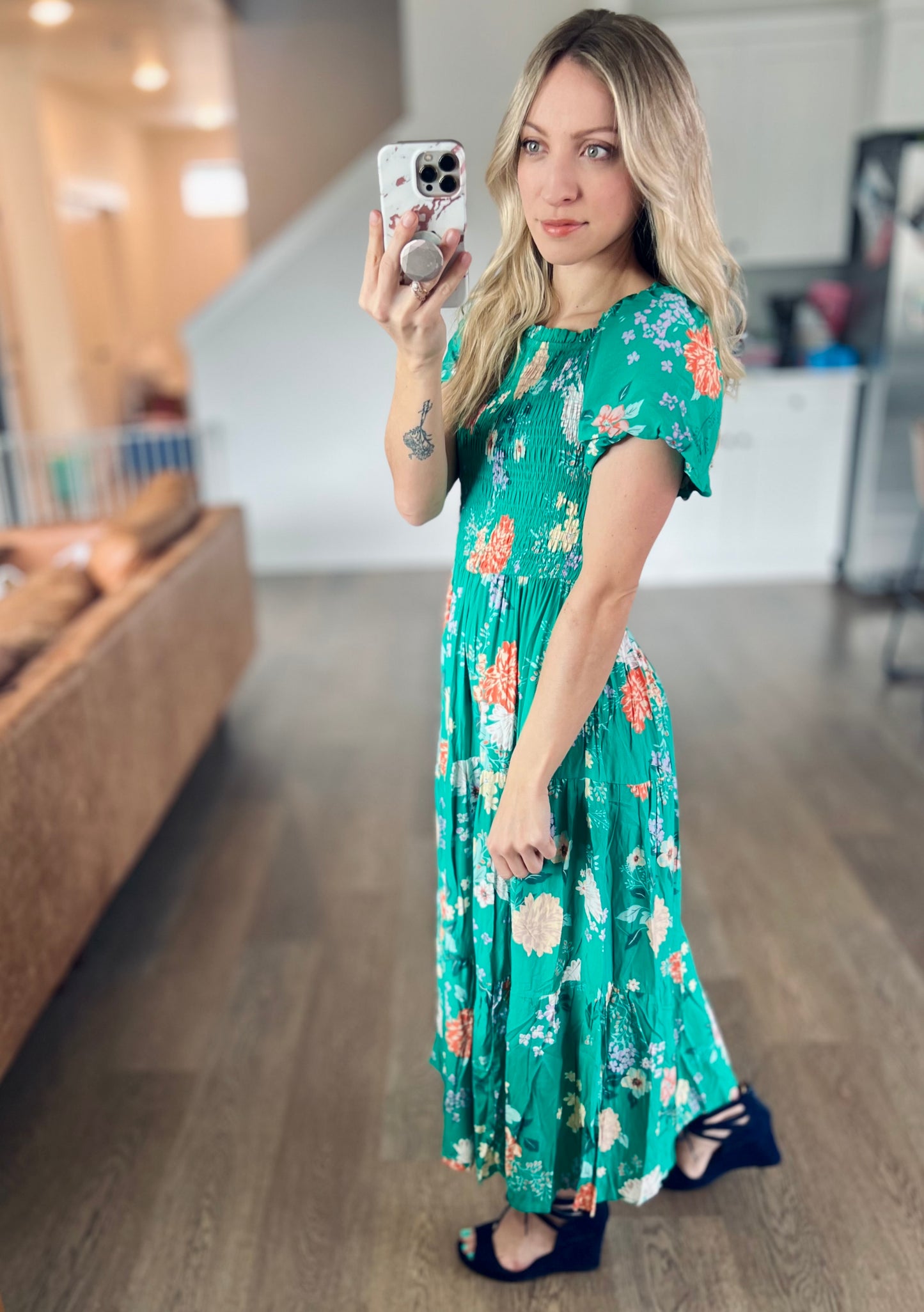Lydia Midi Dress in Green Florals