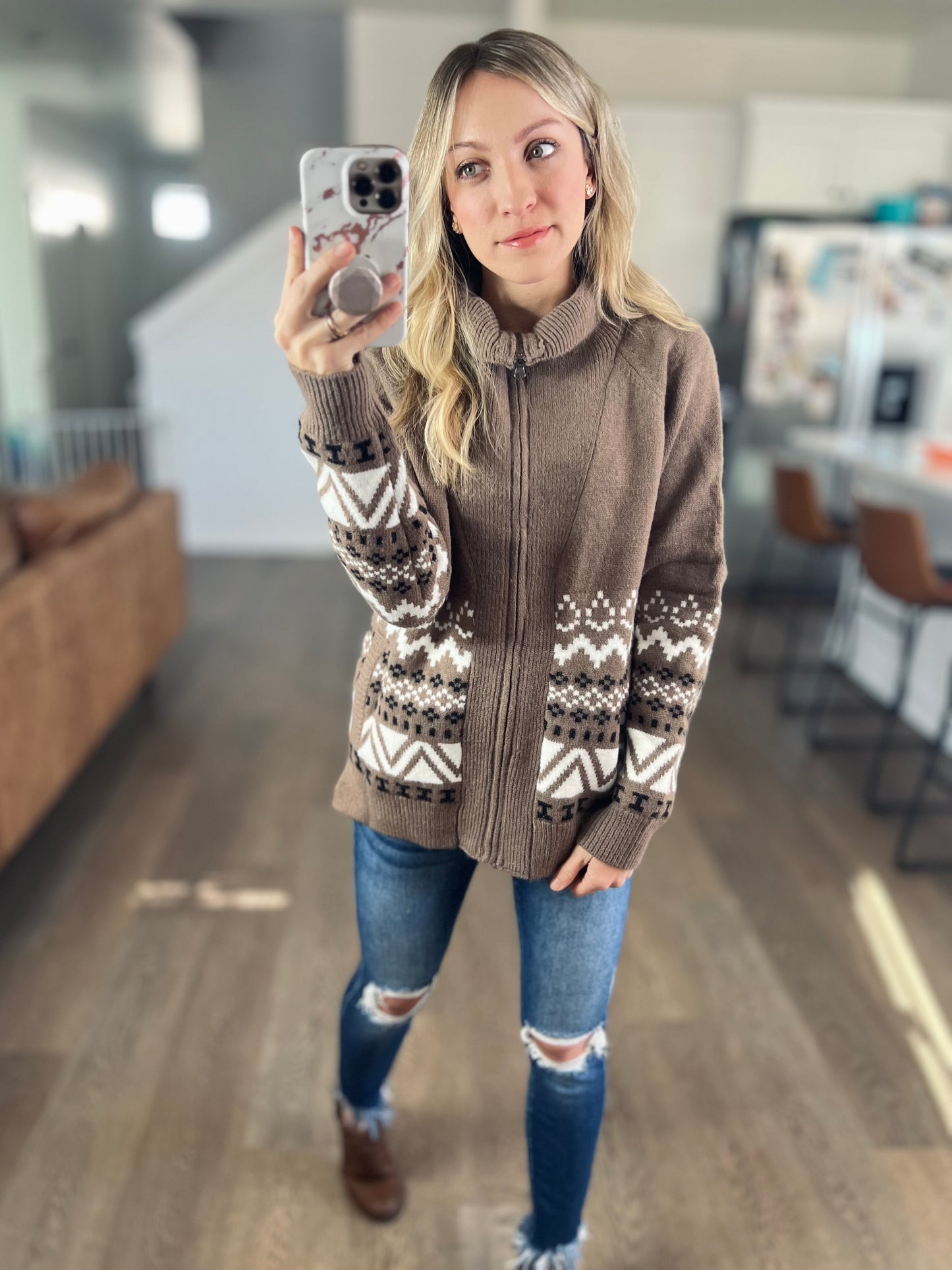 The Lodge Zip Sweater in Mocha