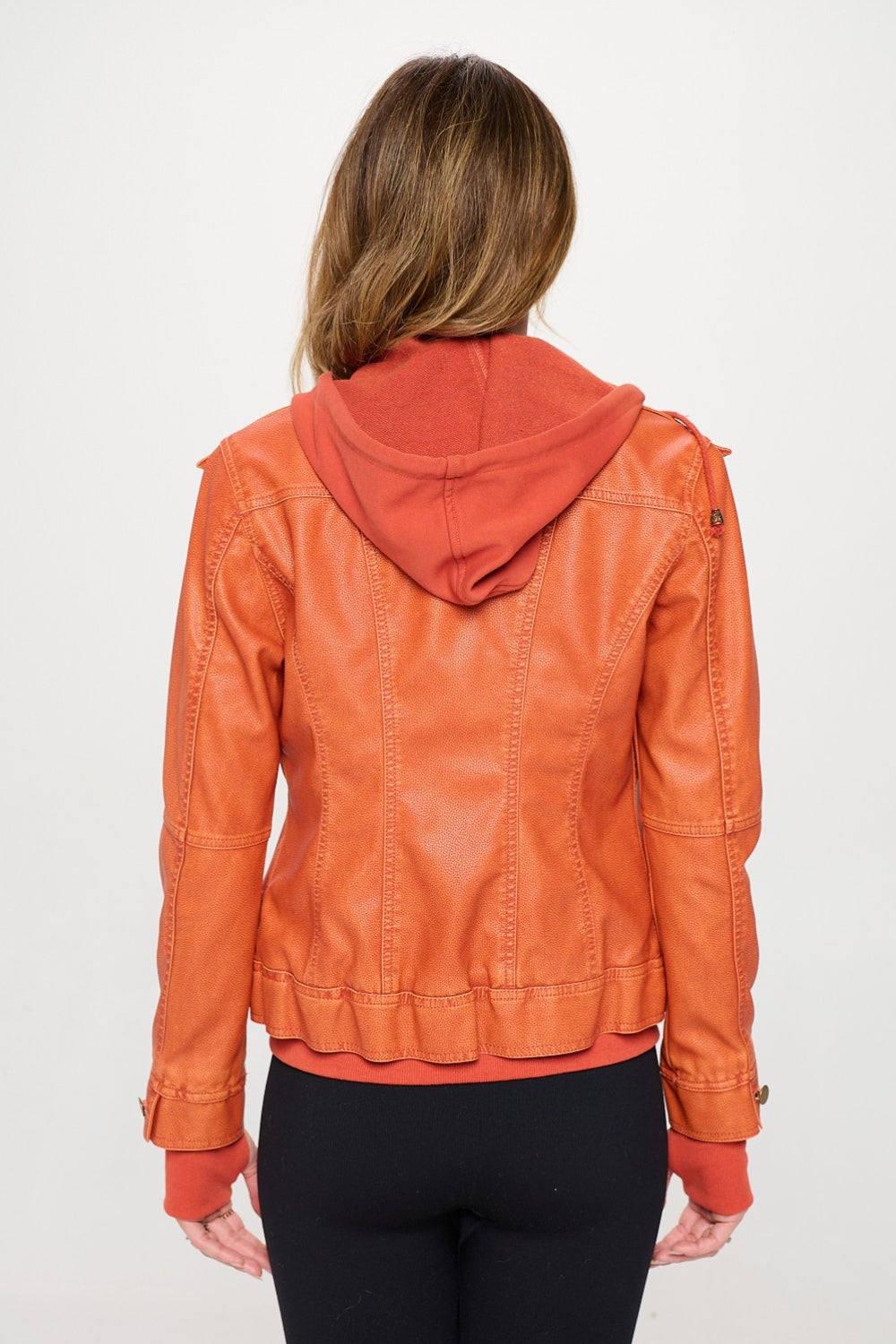 [pumpkin] Vegan Leather Hooded Jacket