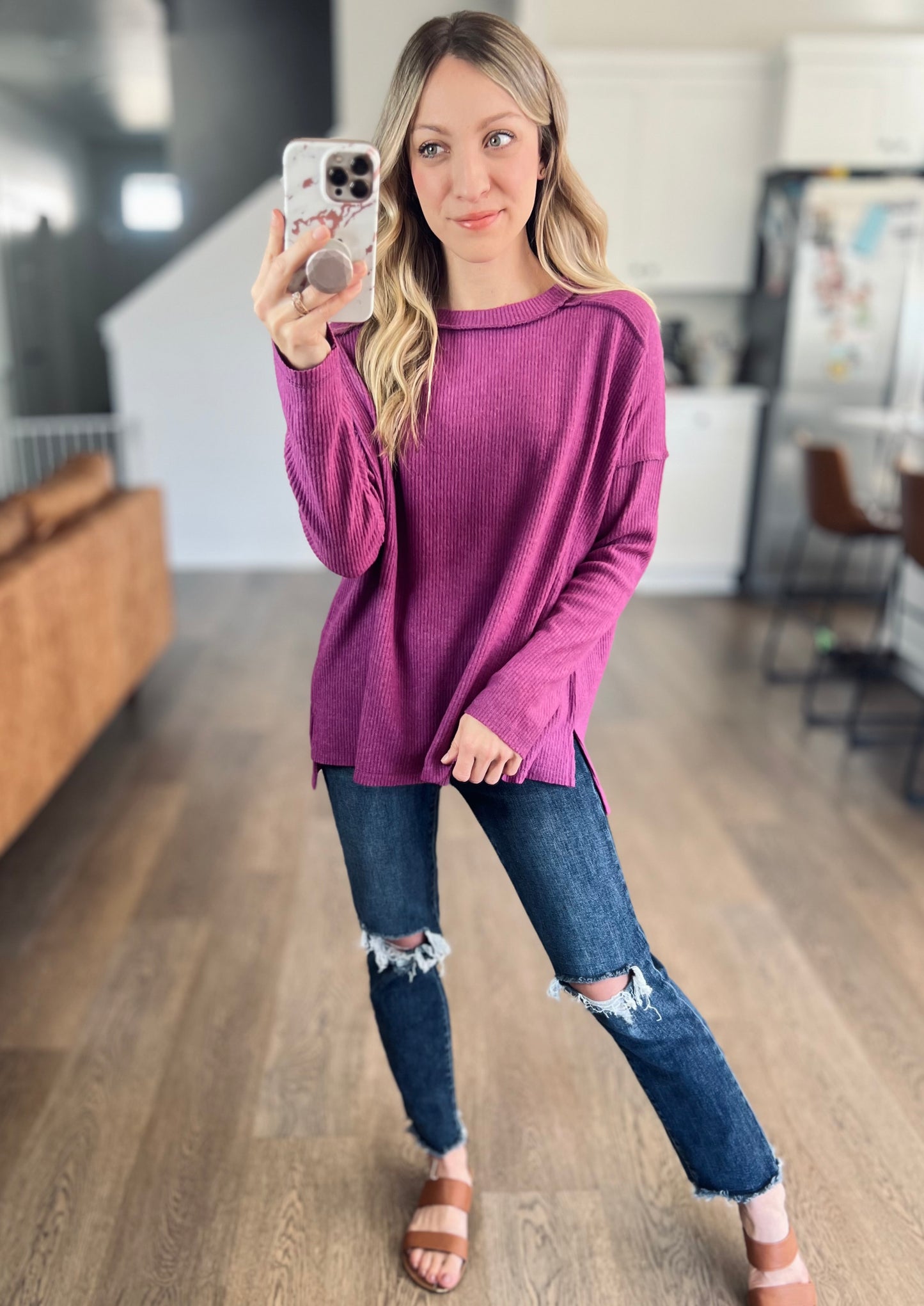 Basic Necessity Ribbed Top in Light Plum