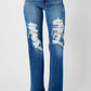 Mid Rise Distressed Raw Hem Dad Jeans - Judy Blue