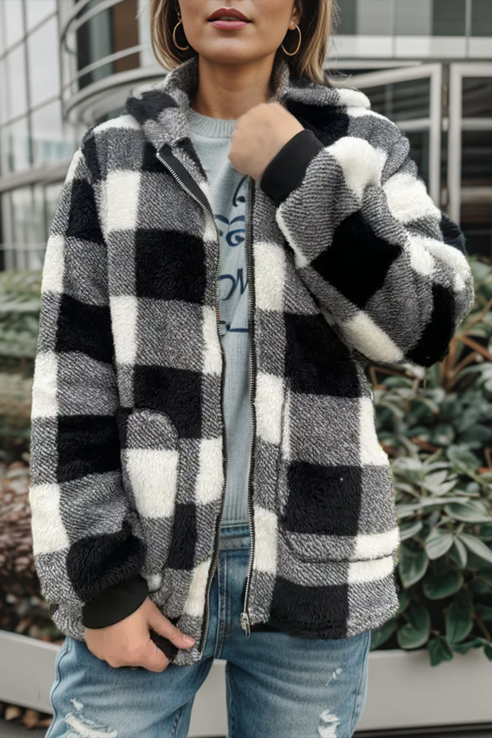 Cozy Plaid Full Zip Hoodie