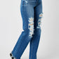 Mid Rise Distressed Raw Hem Dad Jeans - Judy Blue