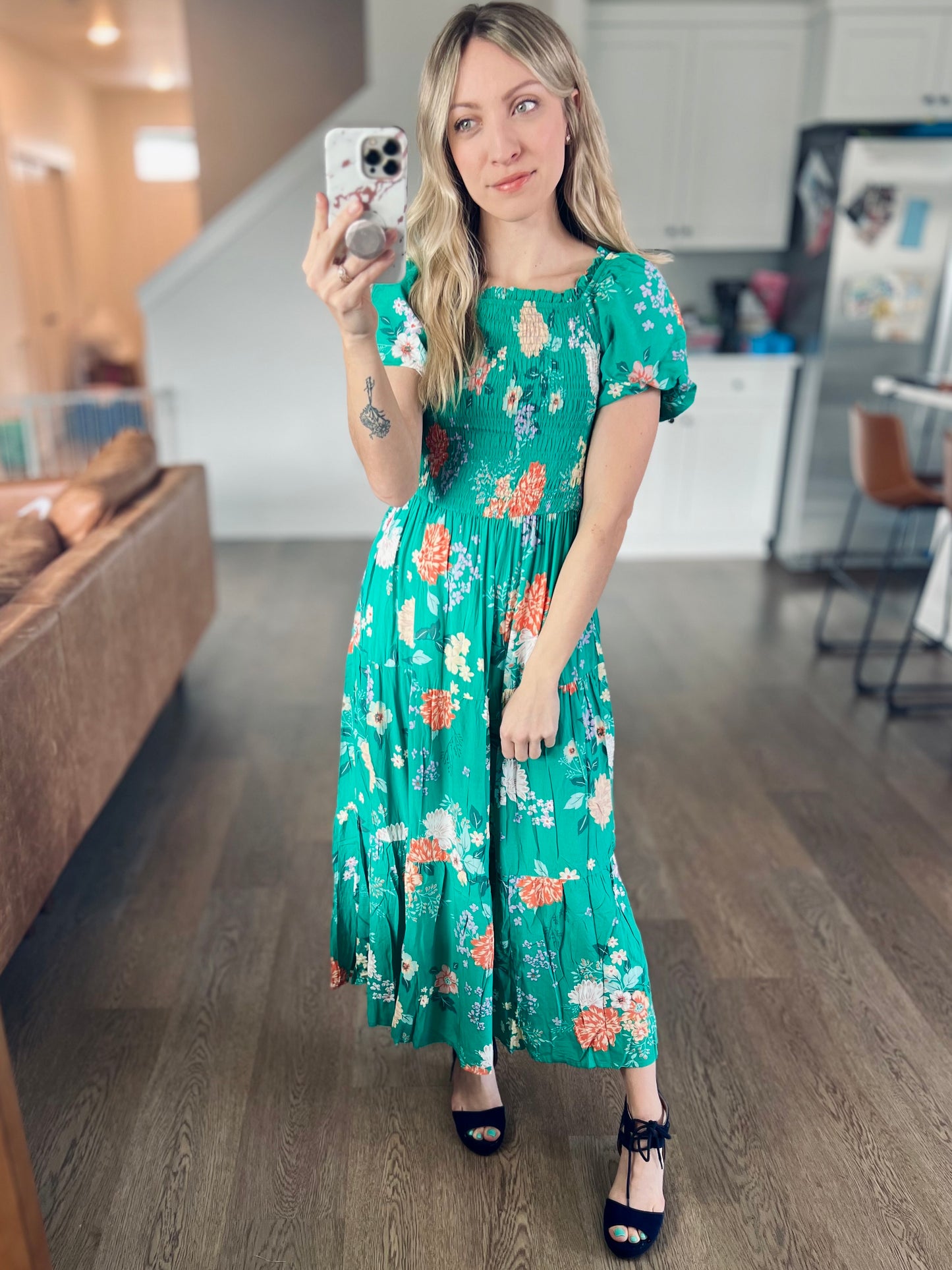 Lydia Midi Dress in Green Florals