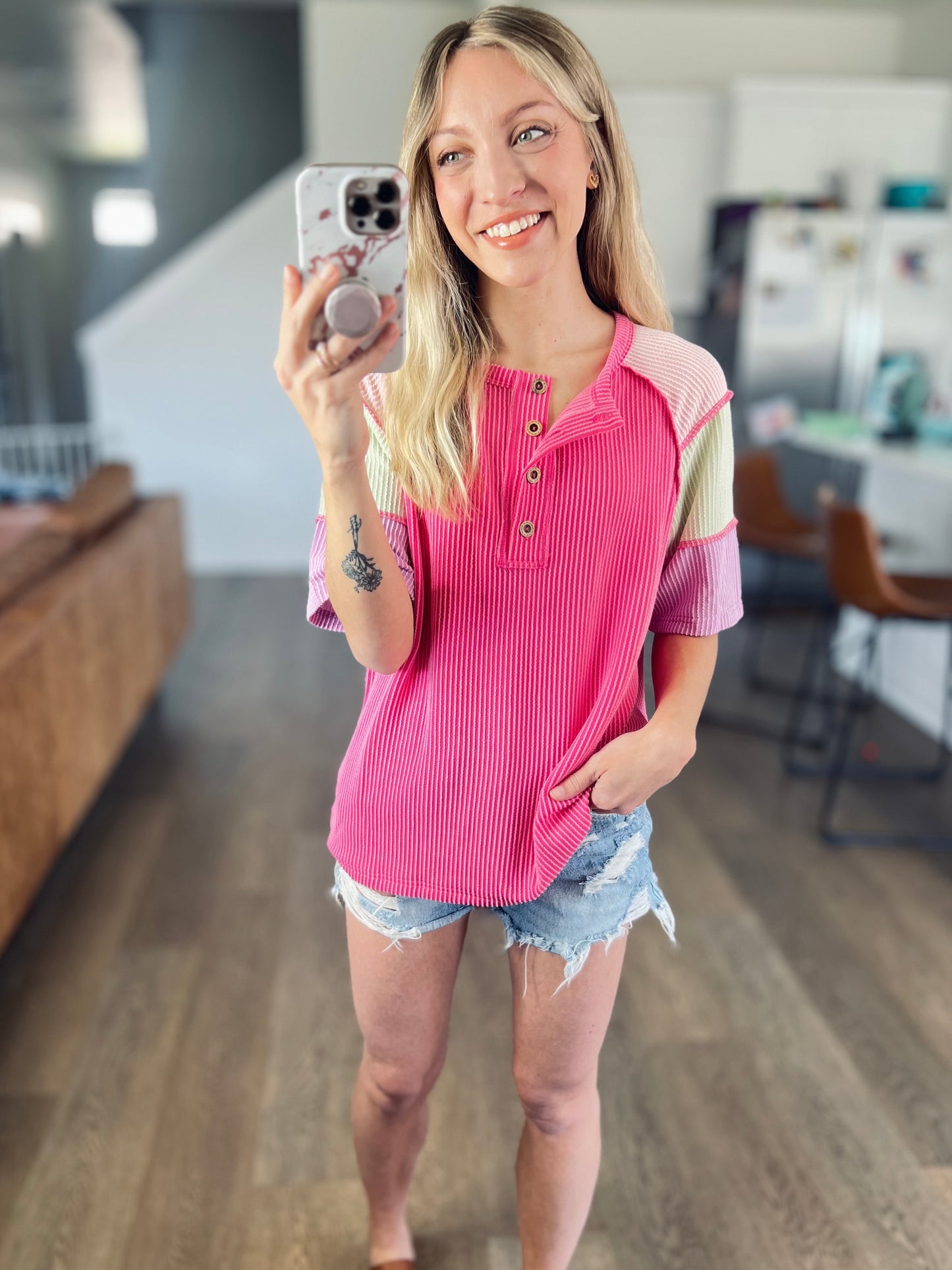 *free ship today* Twisted Rib Colorblock Henley