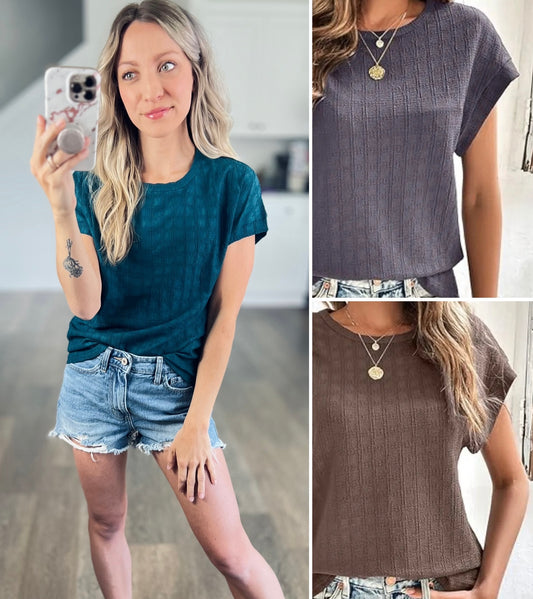 Tess Round Neck Cap Sleeve Top