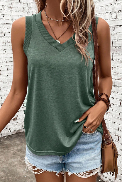 V-Neck Wide Strap Tank in Sage