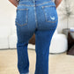 Mid Rise Distressed Raw Hem Dad Jeans - Judy Blue