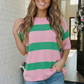 Skip the Line Pink and Green Oversized Sweater Top