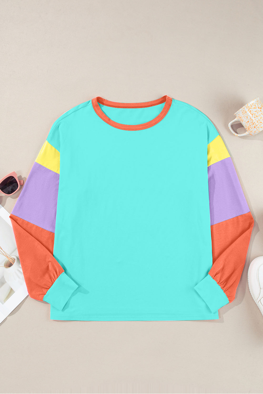 Blair Color Block Round Neck Long Sleeve Top