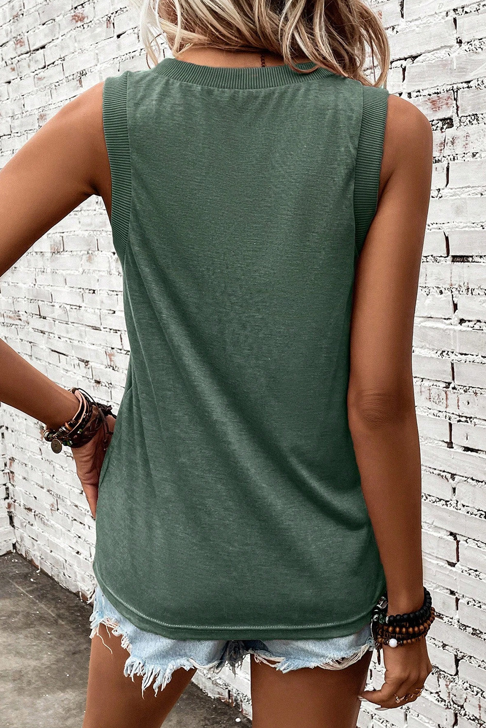 V-Neck Wide Strap Tank in Sage