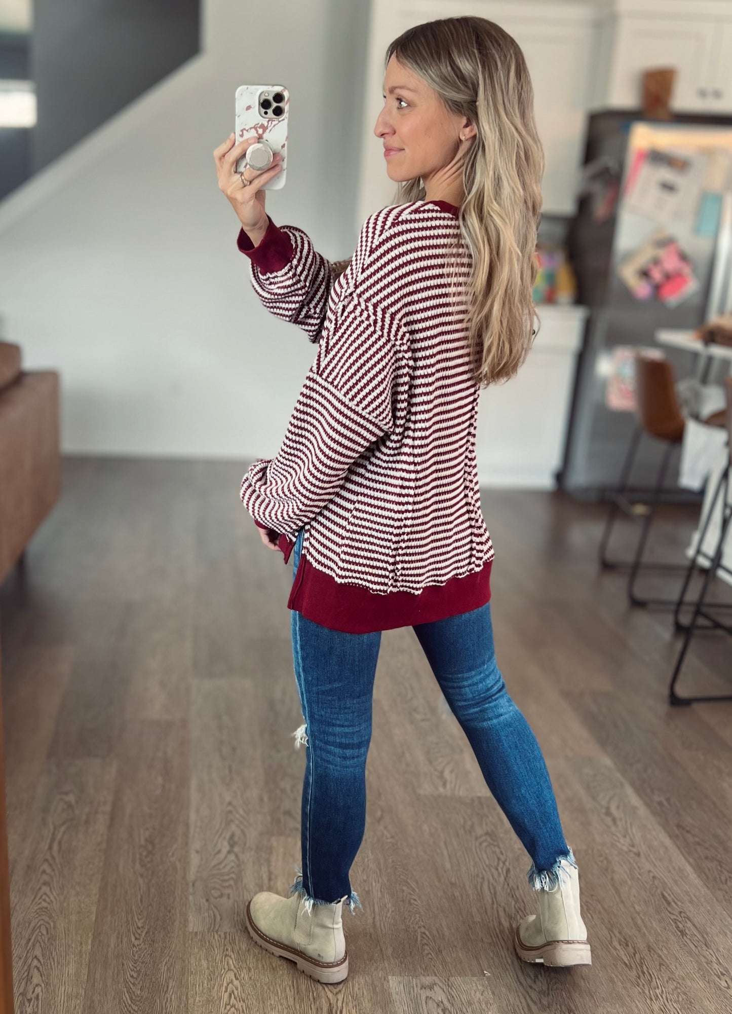 Relaxing Red Stripe Waffle Top