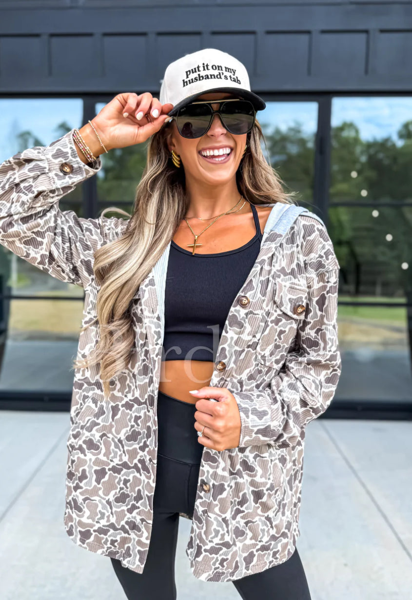 PREORDER: Duck Camo Hooded Ribbed Shacket //eta Dec