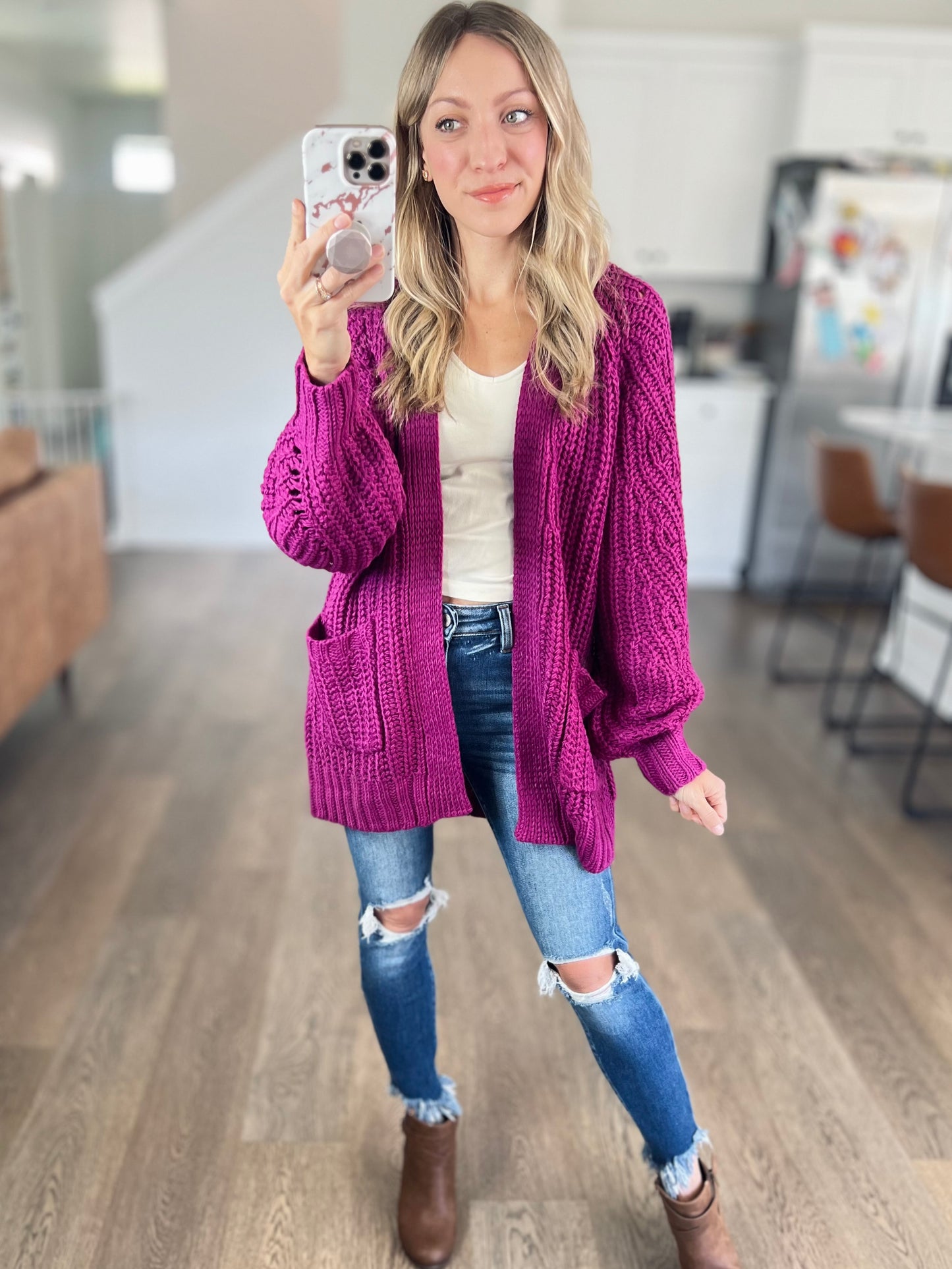 Chunky Cardigan in Berry