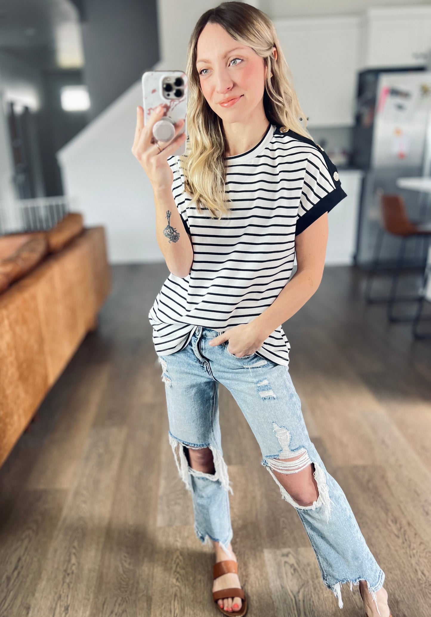 Sailing the Seas Stripe Button Top