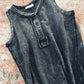Washed Sleeveless Henley Top in Ash Black
