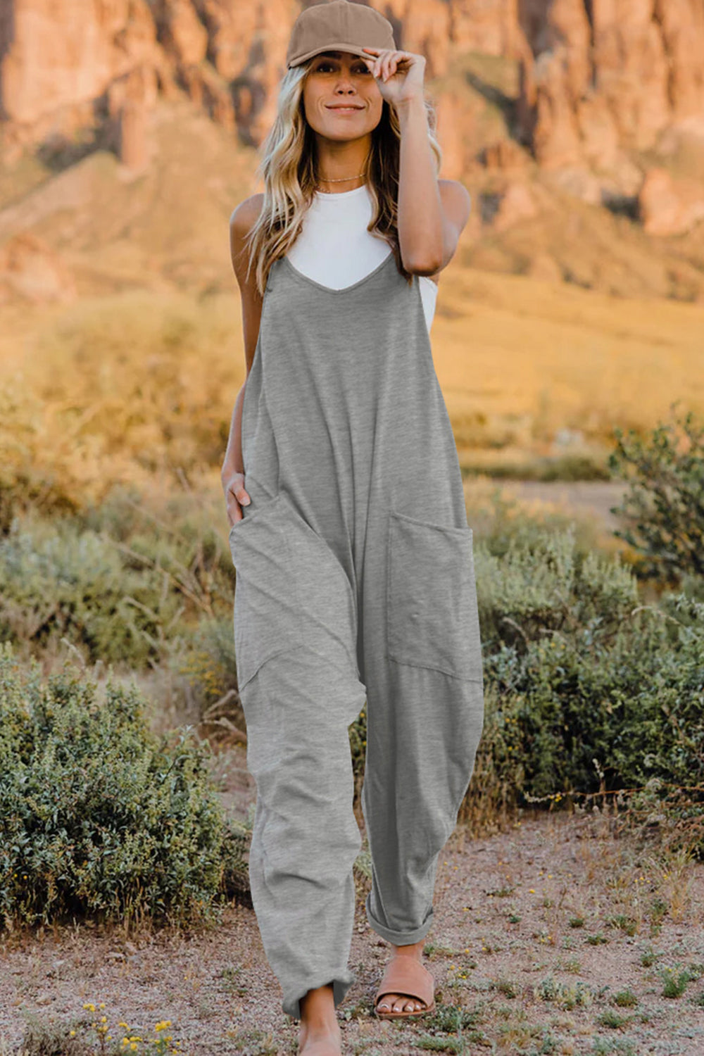 Roam V-Neck Pocketed Jumpsuit