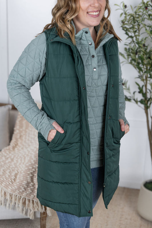 *in stock* Harlow Long Vest - Hunter Green