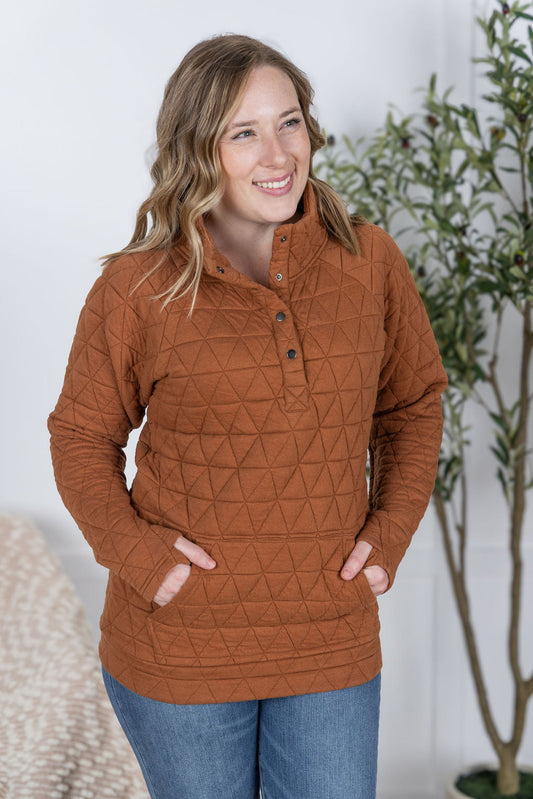 Geometric Button Snap Pullover - Rust