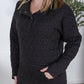 Geometric Button Snap Pullover - Black