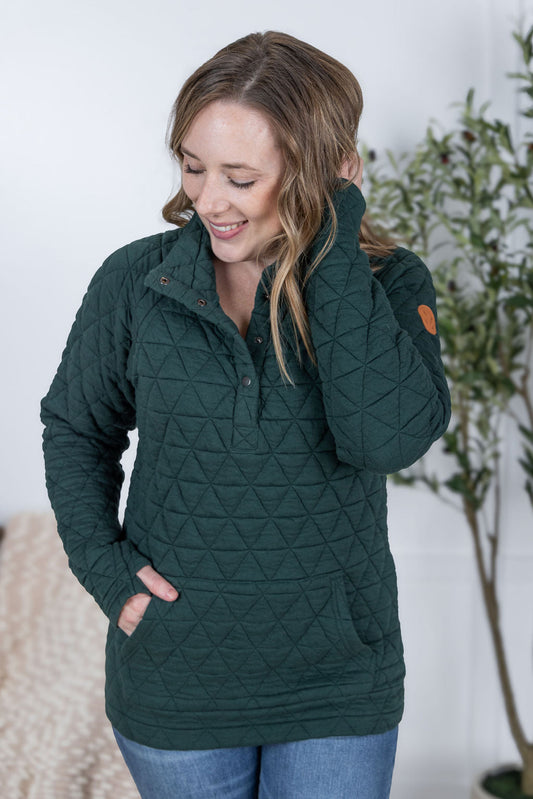Geometric Button Snap Pullover - Hunter Green