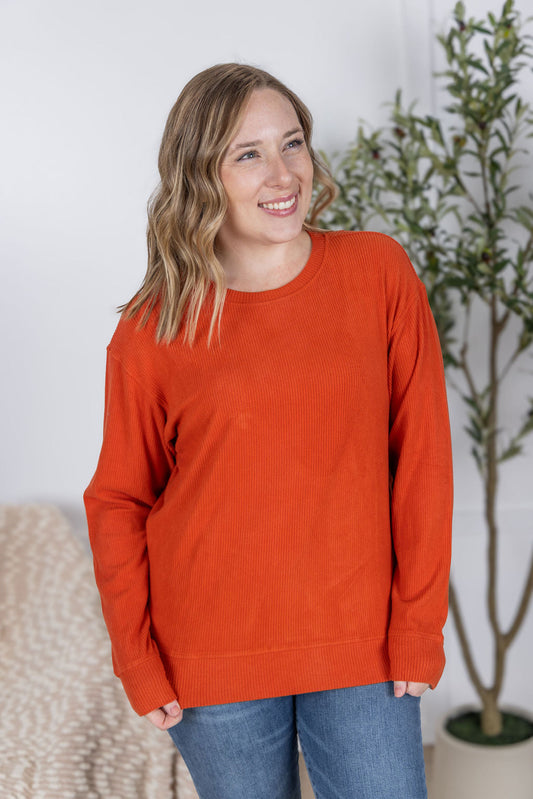 Corrine Ribbed Pullover Top - Pumpkin