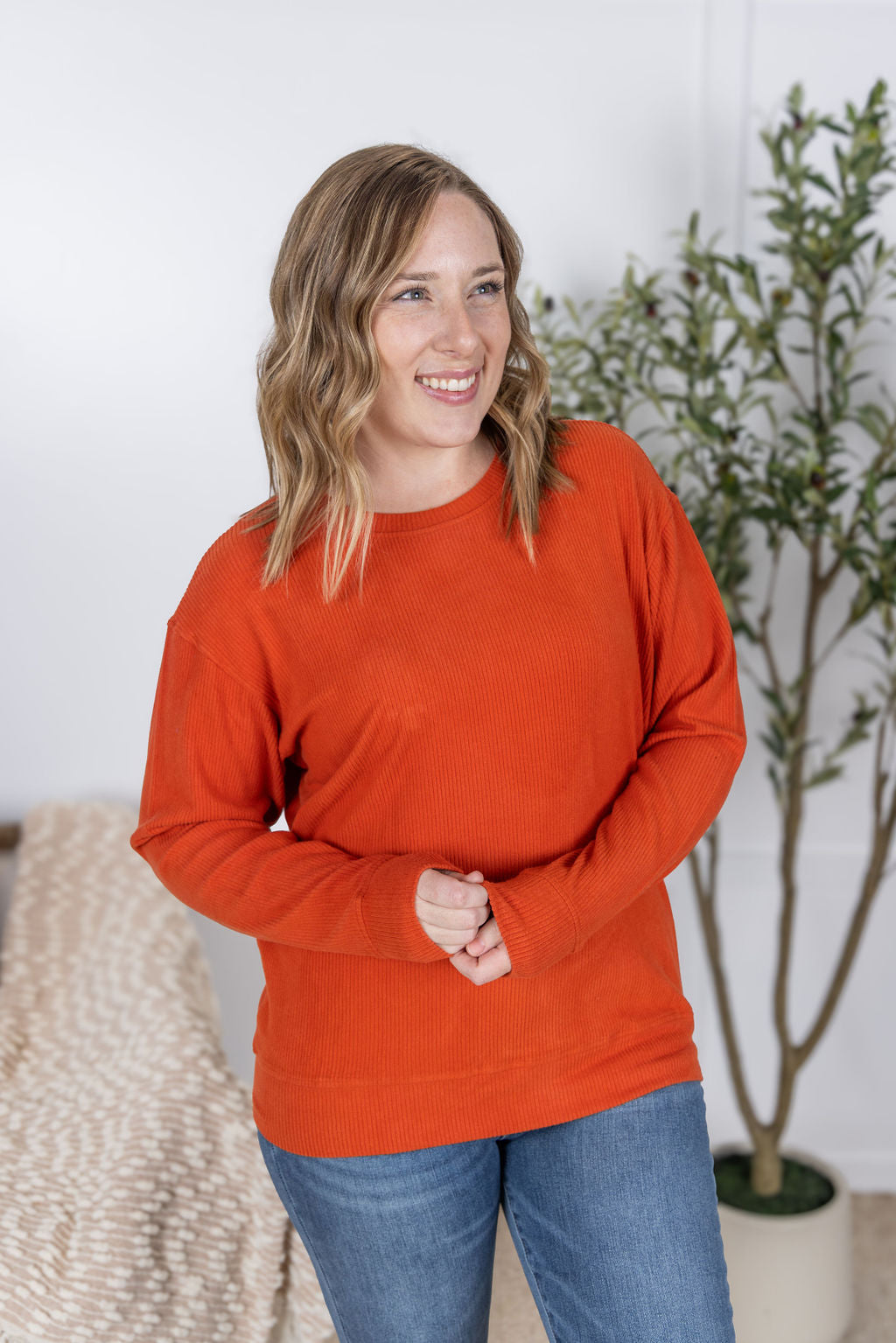 Corrine Ribbed Pullover Top - Pumpkin