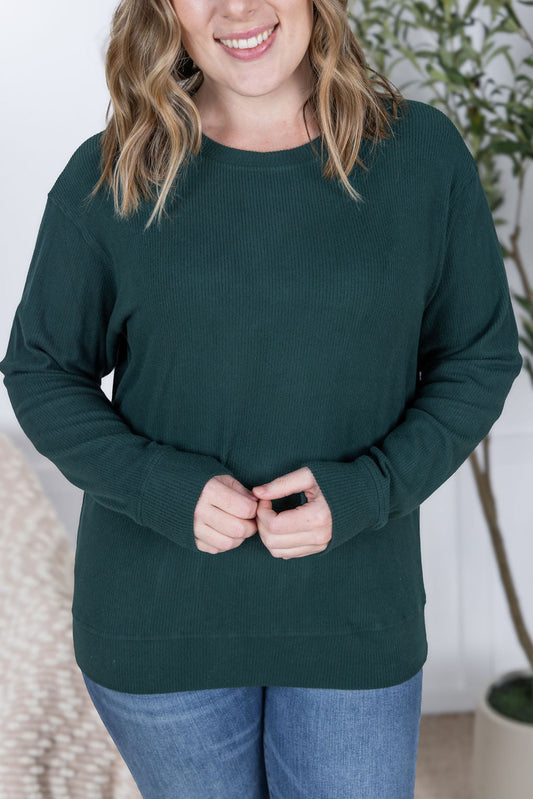 Corrine Ribbed Pullover Top - Hunter Green
