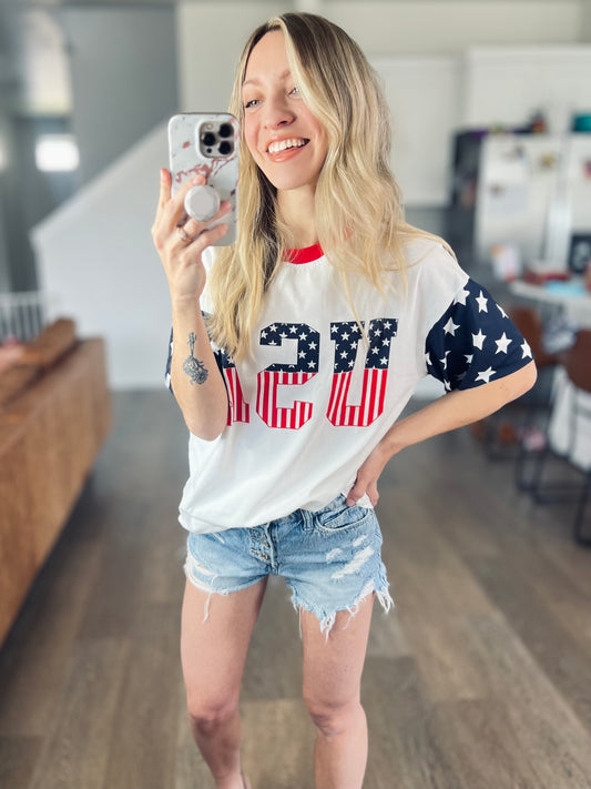 *free ship today* USA Print Boyfriend Tee