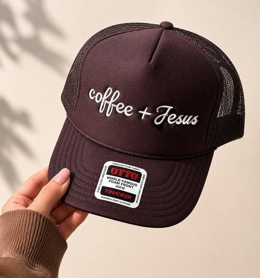 PREORDER: Coffee + Jesus Embroidered Hat// free ship today //CLOSES 5/30/26