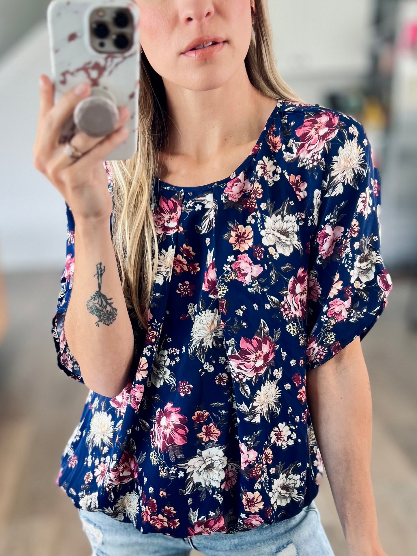 Deep Blue Floral Blouse
