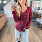 *free ship today* Burgundy Ribbed Floral Long Sleeve