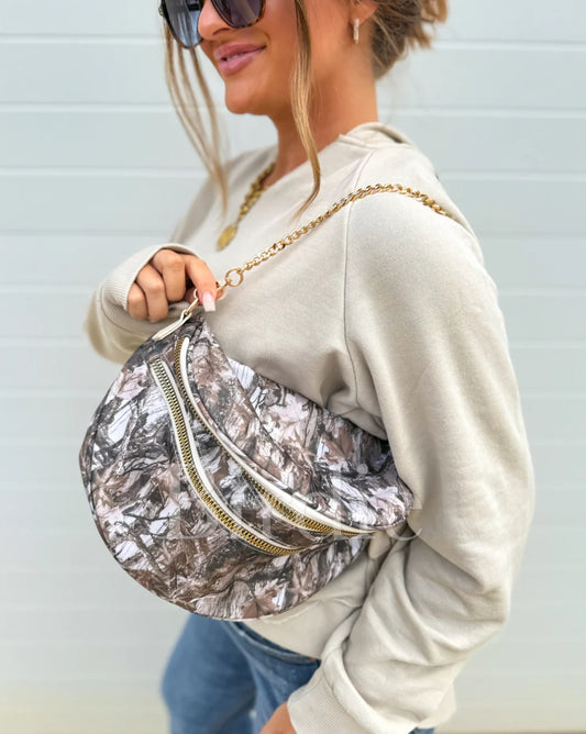 Double Zipper Crossbody Bag in Dark Camo Preorder