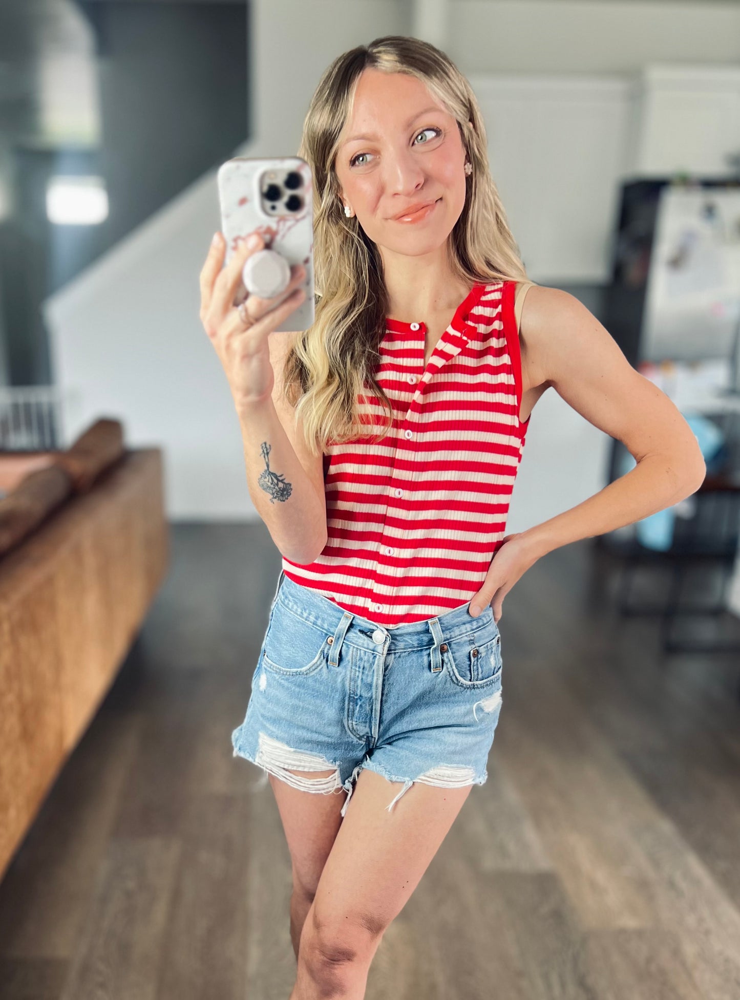 Classic Red Stripe Ribbed Tank