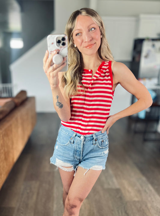 Classic Red Stripe Ribbed Tank