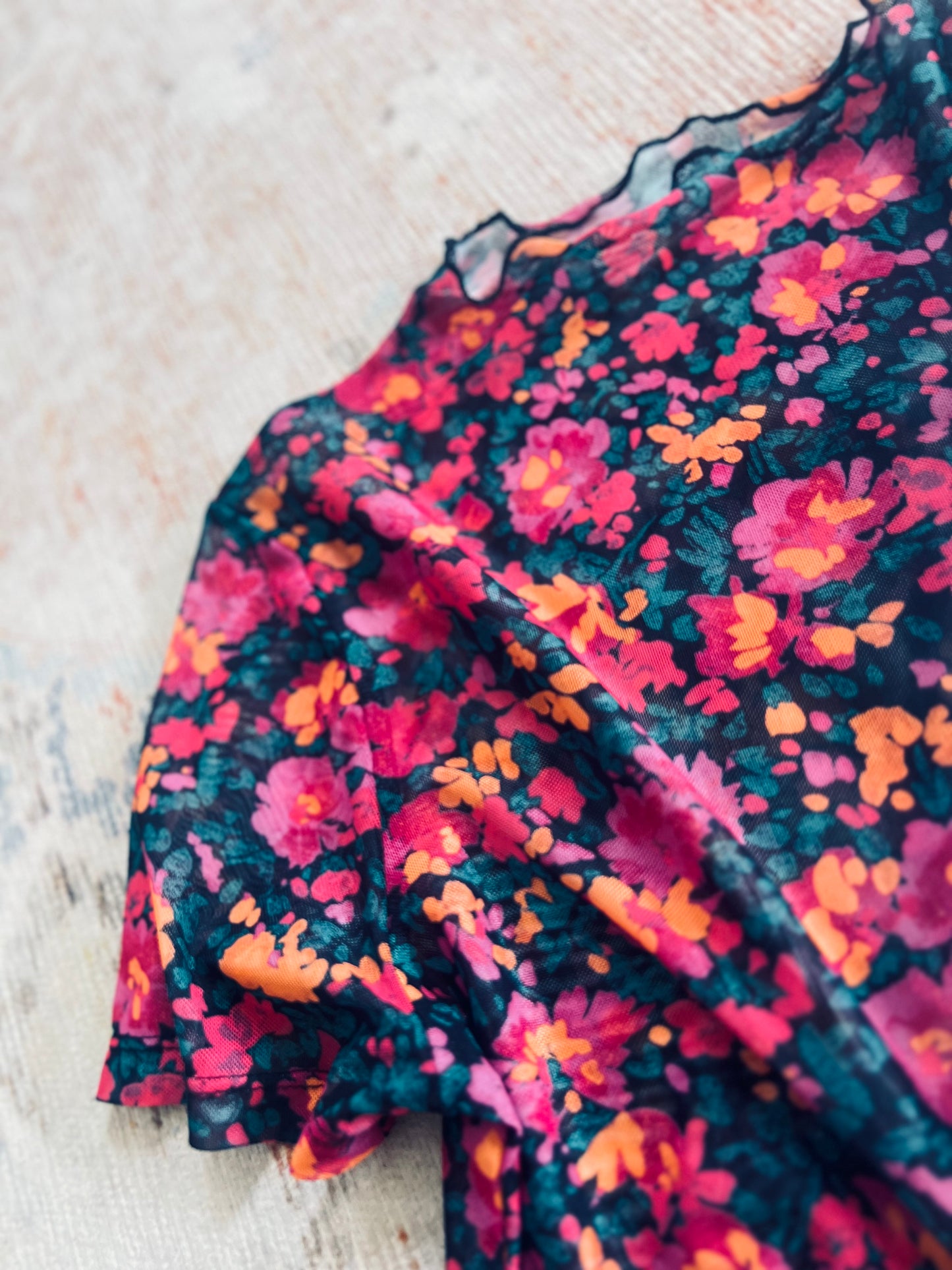 Rose Retro Floral Mesh Top