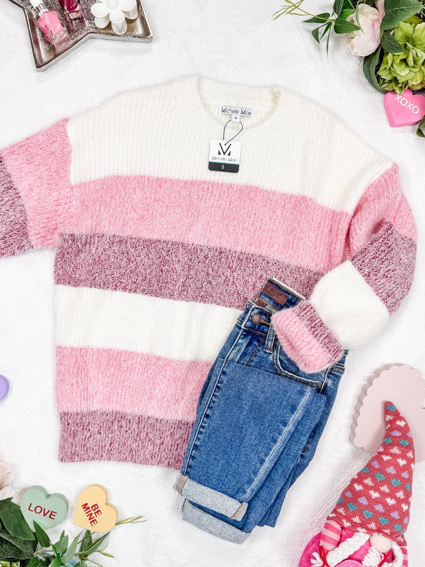 IN STOCK Cozy Block Sweater - Pink Stripes