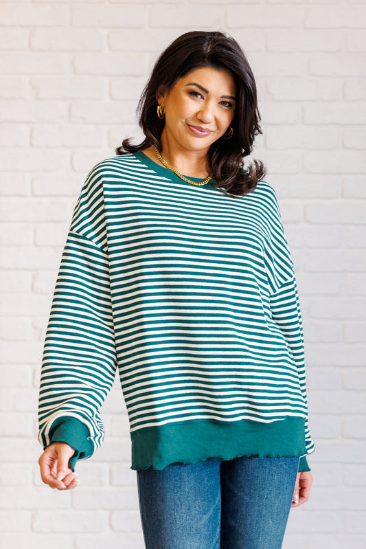 Jess Striped Drop Shoulder Top in Green