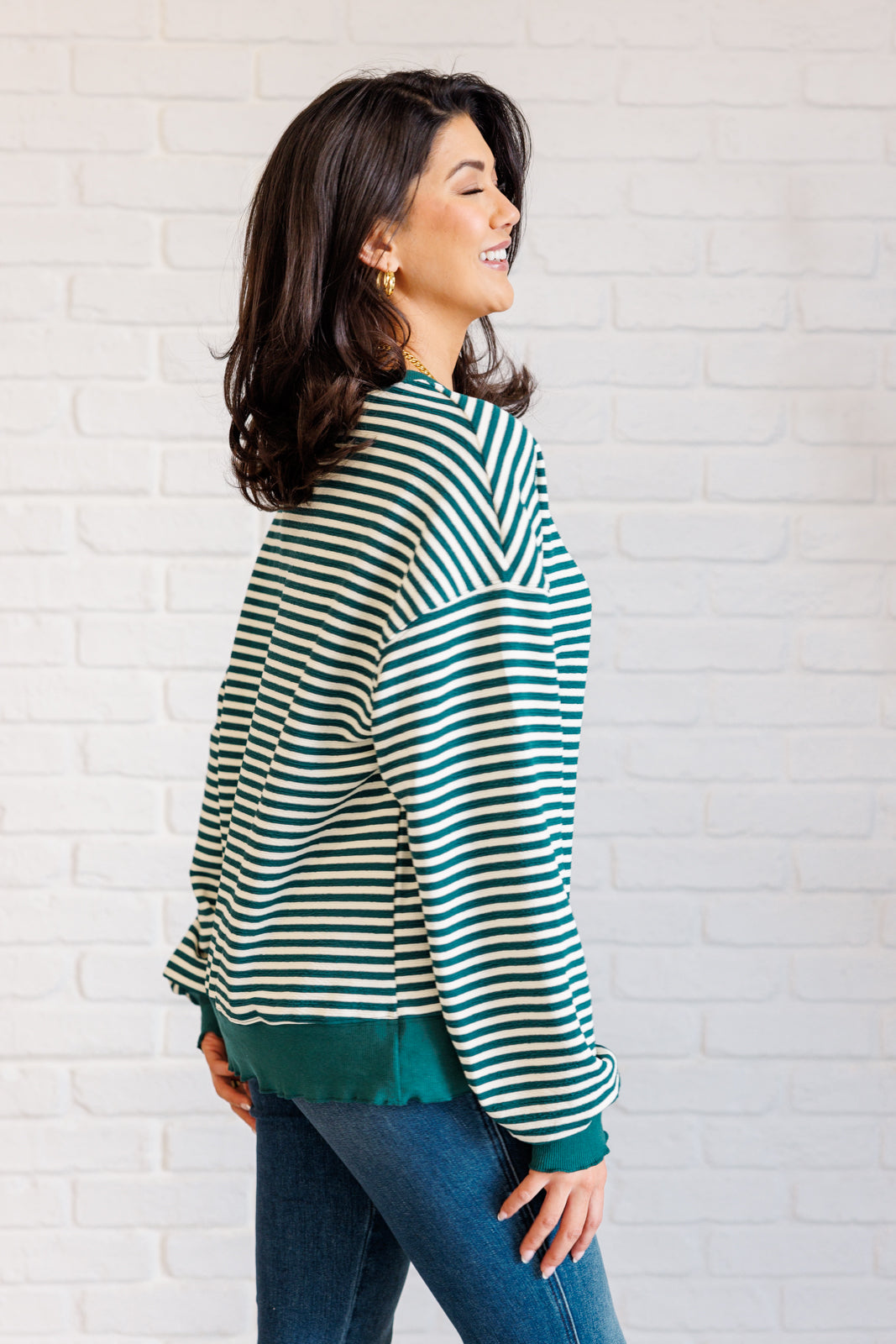 Jess Striped Drop Shoulder Top in Green