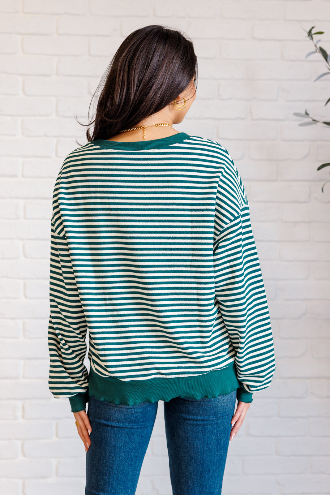 Jess Striped Drop Shoulder Top in Green