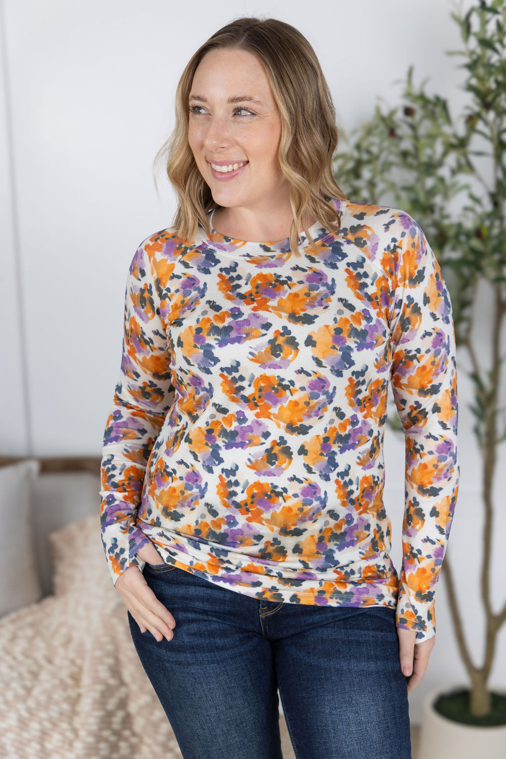 Blair Long Sleeve Top - Autumn Purple Abstract