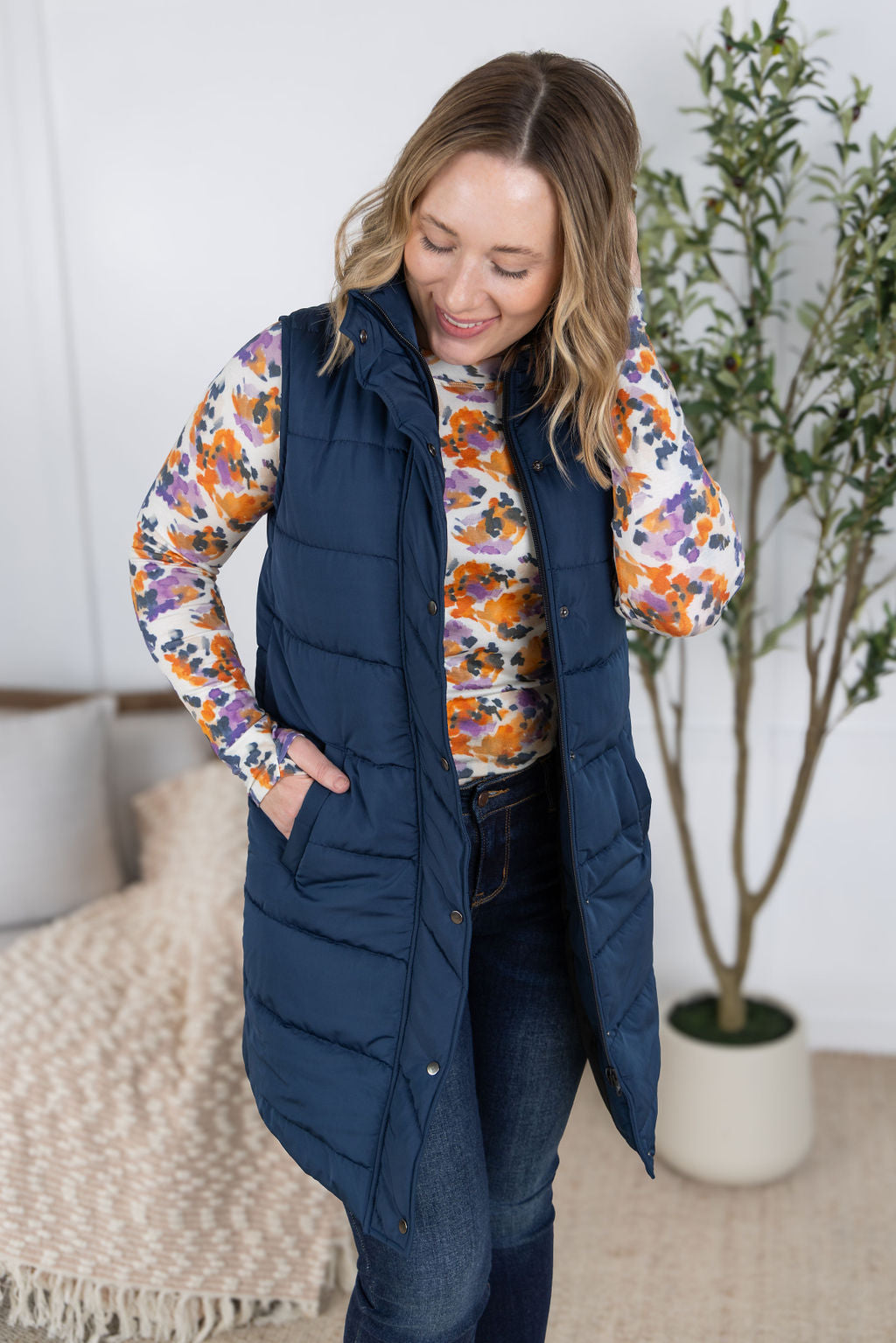 Harlow Long Vest - Navy