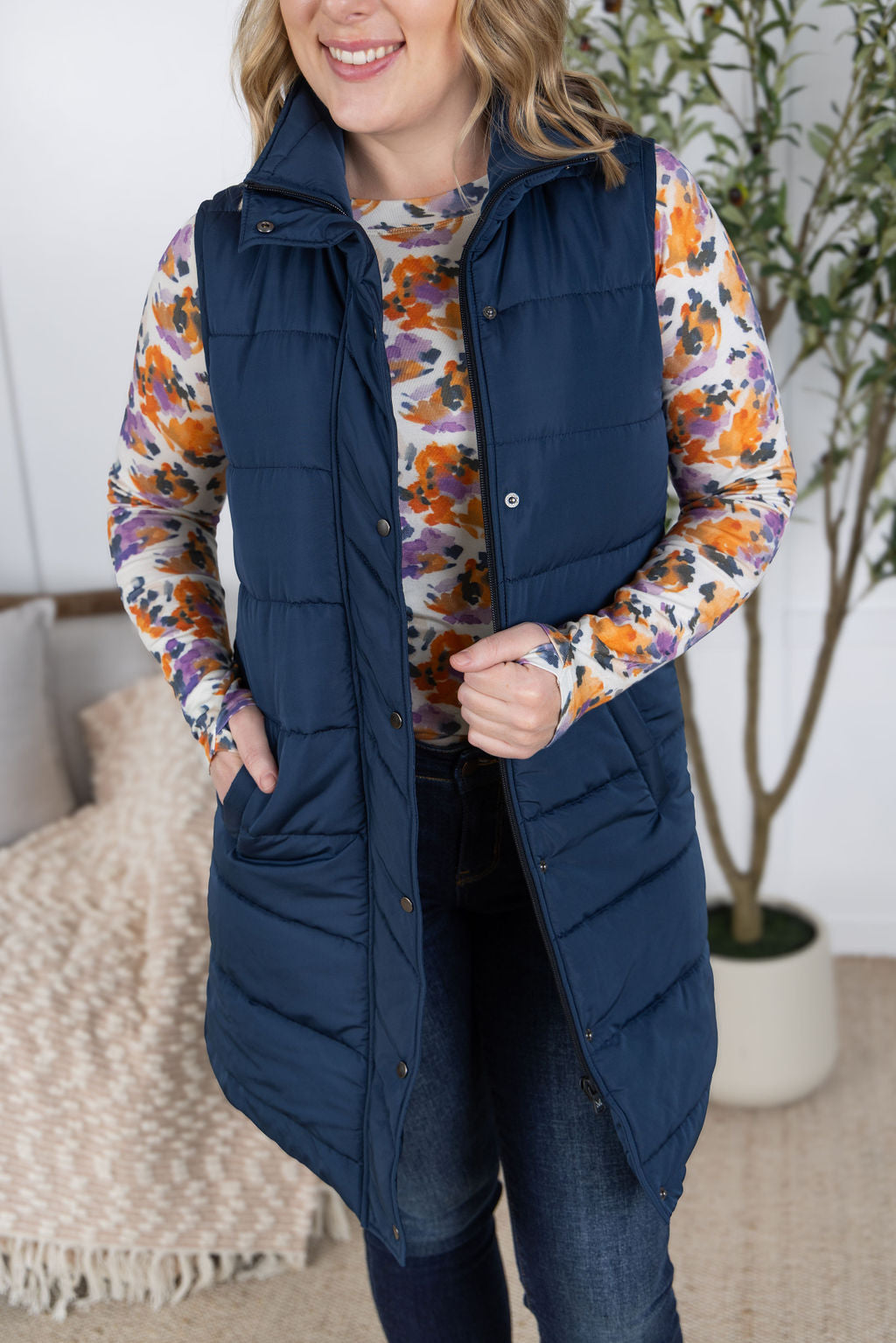 Harlow Long Vest - Navy