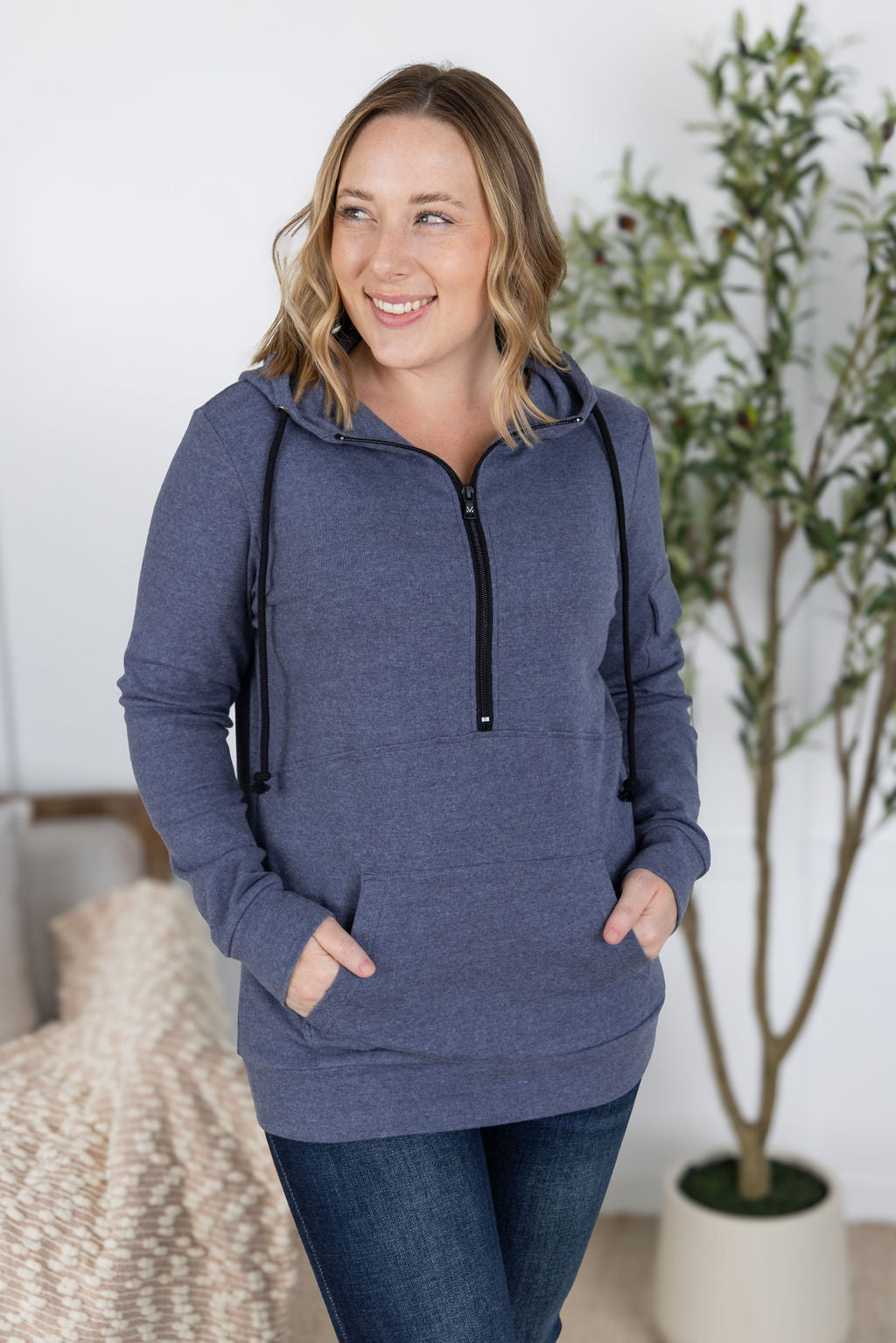 Pixie Pocket Halfzip Hoodie - Heathered Navy