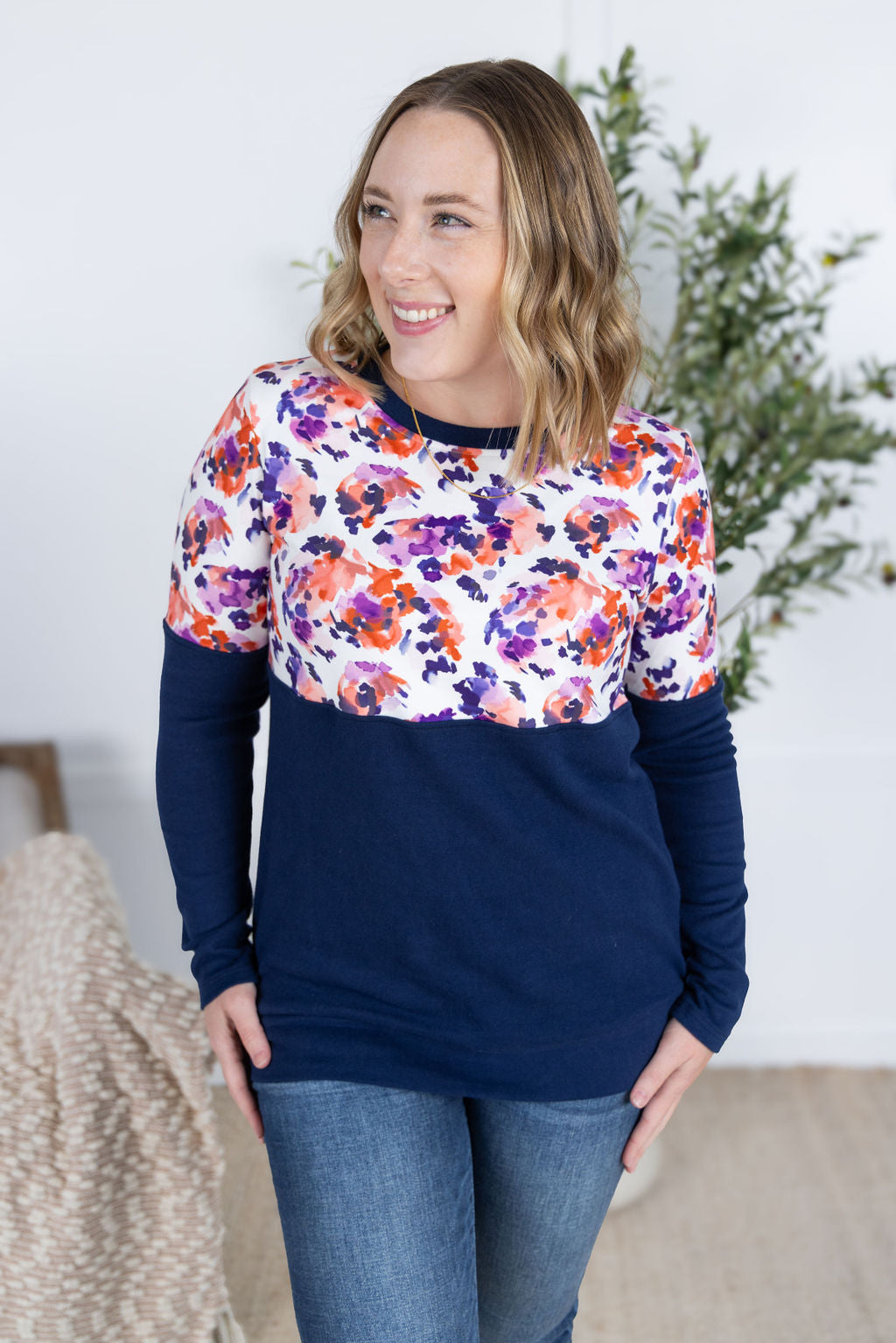Natalie Pullover - Autumn Purple Abstract and Navy